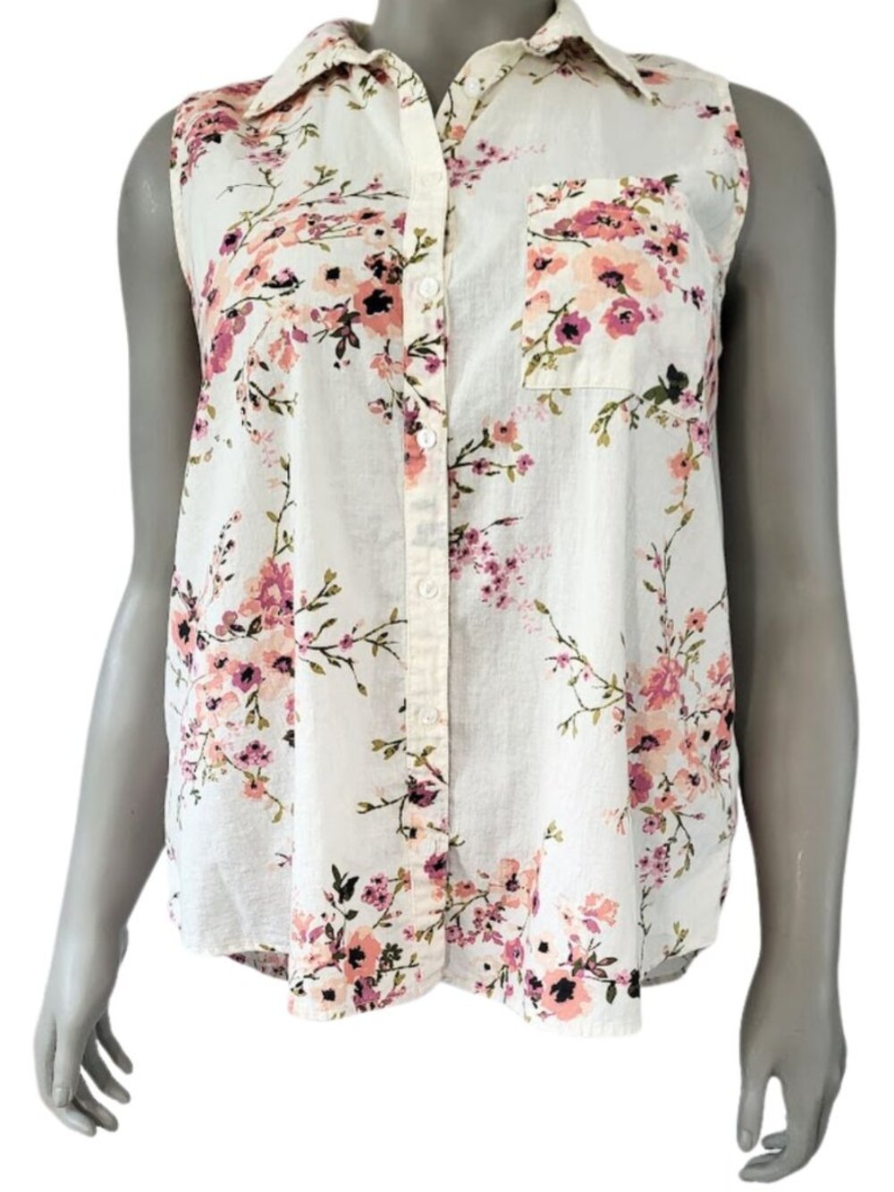 LOVE POTION Cream Floral Sleeveless Button-Down Top - Women's XL